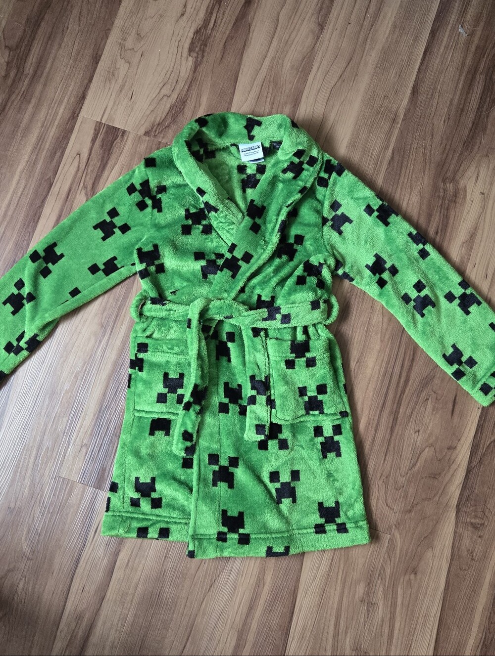 Minecraft Creeper Green Plush Kids size 8 Robe with Front Pockets VGUC